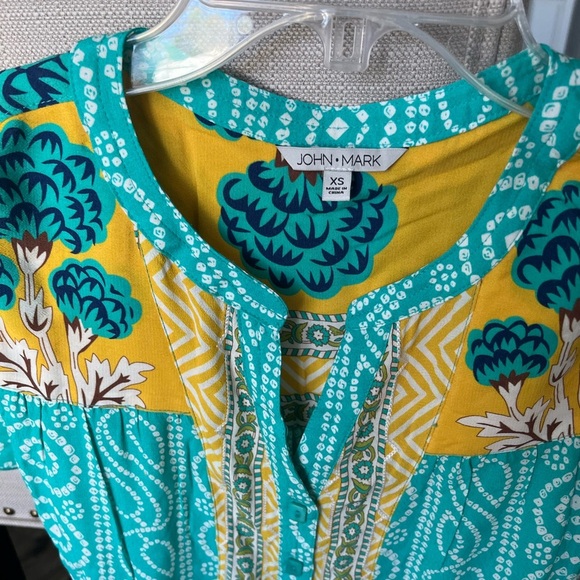 NWT John Mark Floral Spring Flutter Sleeve Dress, Turquoise and Yellow, XS - Picture 2 of 6
